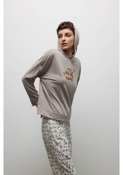 Kadın Pamuklu Uzun Kollu Kapüşonlu Sweatshirt modelleri