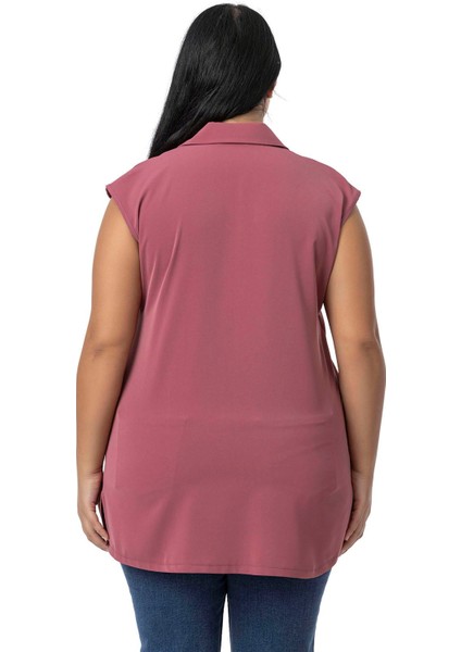 Büyük Beden Gizli Düğmeli Yandan Yırtmaçlı Kolsuz Siyah Gömlek modelleri