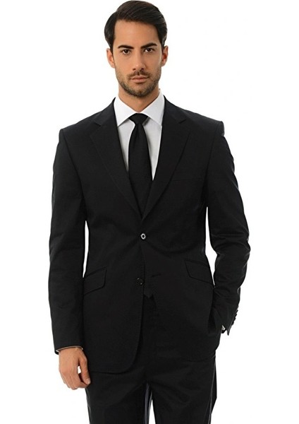 692 Iki Düğme Tek Yırtmaç Dar Kalıp Siyah Takım Elbise