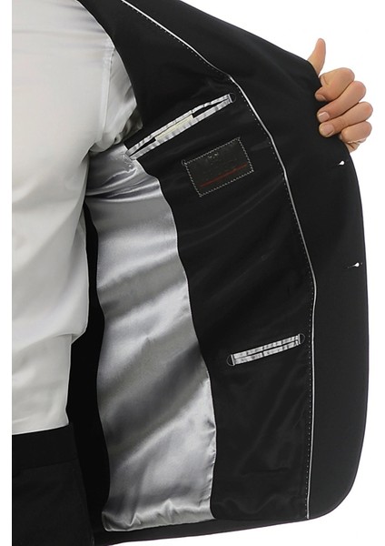 692 Iki Düğme Tek Yırtmaç Dar Kalıp Siyah Takım Elbise fırsatları