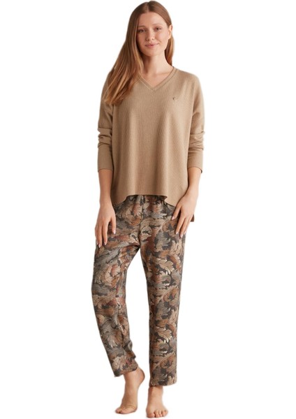 Kadın Silky Feel Bej Pijama Takımı 9517