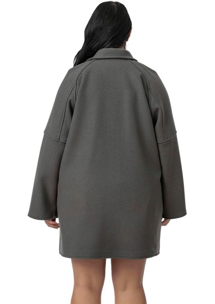 Büyük Beden Gömlek Yaka Reglan Kollu Torba Cepli Astarsız Kaşe Kısa Gri Kaban modelleri