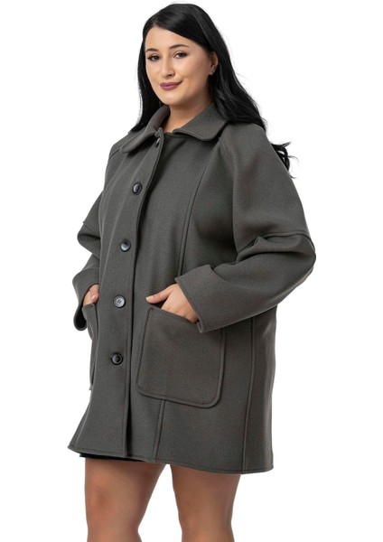 Büyük Beden Gömlek Yaka Reglan Kollu Torba Cepli Astarsız Kaşe Kısa Gri Kaban indirimleri