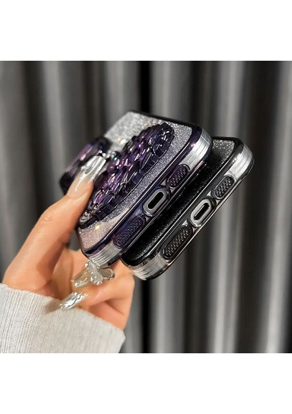 iPhone 15 Pro Uyumlu 3D Kuğulu Taşlı Tam Kamera Korumalı Sulu Simli Lüks Kılıf fırsatları