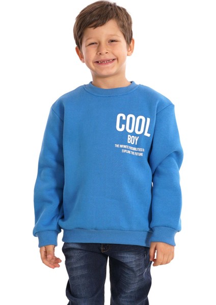 Cool Boy Baskılı Saks Renk Erkek Çocuk Sweat modelleri
