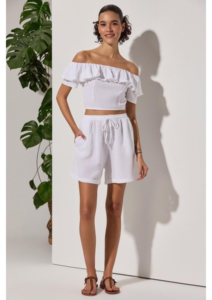 Mini Şort Double Face Müslin Kumaş