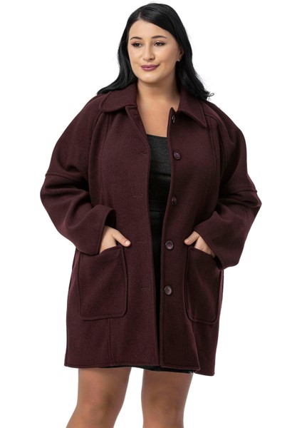 Büyük Beden Gömlek Yaka Reglan Kollu Torba Cepli Astarsız Kaşe Kısa Bordo Kaban fiyatları