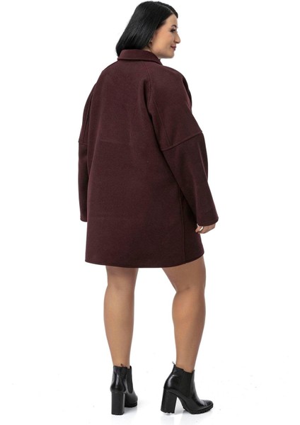 Büyük Beden Gömlek Yaka Reglan Kollu Torba Cepli Astarsız Kaşe Kısa Bordo Kaban modelleri