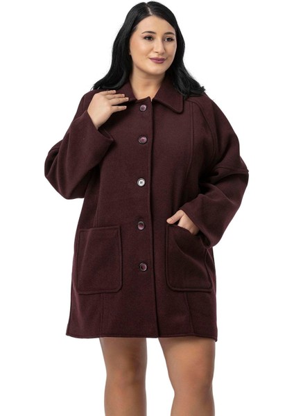 Büyük Beden Gömlek Yaka Reglan Kollu Torba Cepli Astarsız Kaşe Kısa Bordo Kaban fırsatları