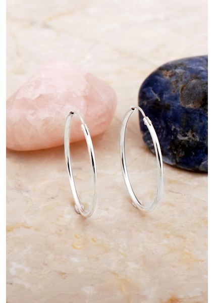 Şarnel 3 cm Ince Gümüş Halka Küpe 7116