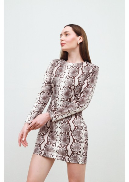 Yılan Baskılı Elbise Ekru - S modelleri
