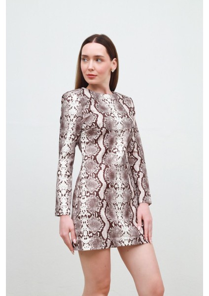 Yılan Baskılı Elbise Ekru - S indirimleri