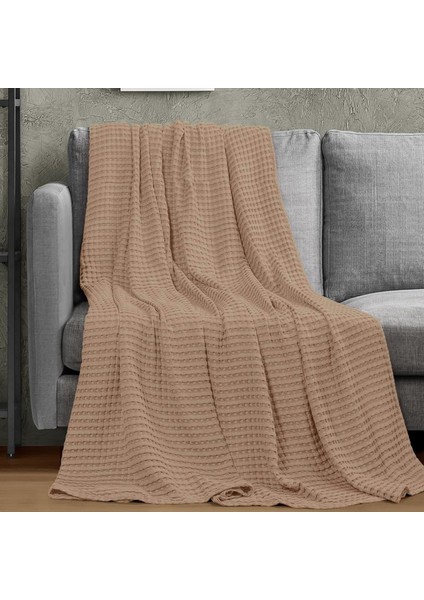 | %100 Pamuk Waffle Desen Çift Kişilik Kahverengi Pike | Yatak Örtüsü | 200 x 230 | Battaniye | Çok Amaçlı Örtü
