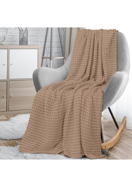| %100 Pamuk Waffle Desen Çift Kişilik Kahverengi Pike | Yatak Örtüsü | 200 x 230 | Battaniye | Çok Amaçlı Örtü
