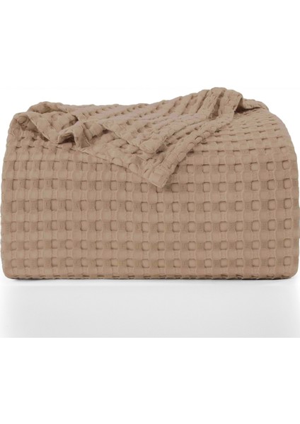 | %100 Pamuk Waffle Desen Çift Kişilik Kahverengi Pike | Yatak Örtüsü | 200 x 230 | Battaniye | Çok Amaçlı Örtü