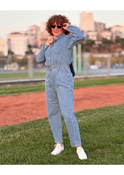 Taş Yıkama Mavi Denim Kadın Tulum fiyatları