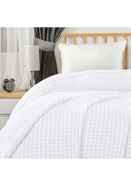 | %100 Pamuk Waffle Desen Çift Kişilik Beyaz Pike |yatak Örtüsü | 200 x 230 | Battaniye | Çok Amaçlı Örtü