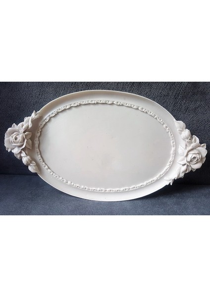 Gül Kabartma 39cm Tepsi Silikon Kalıp K-351, Polyester Taş Tozu Alçı Kalıbı