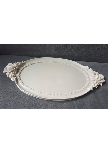 Gül Kabartma 39cm Tepsi Silikon Kalıp K-351, Polyester Taş Tozu Alçı Kalıbı