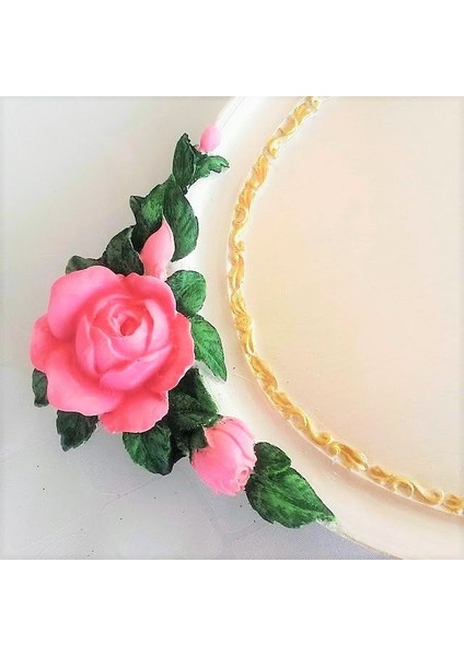 Gül Kabartma 39cm Tepsi Silikon Kalıp K-351, Polyester Taş Tozu Alçı Kalıbı