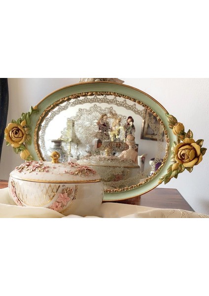 Gül Kabartma 39cm Tepsi Silikon Kalıp K-351, Polyester Taş Tozu Alçı Kalıbı