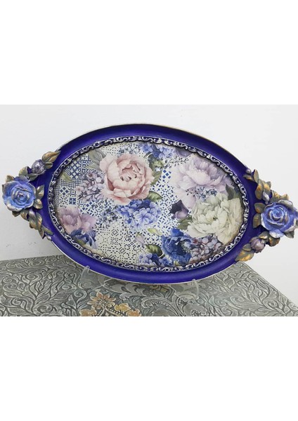 Gül Kabartma 39cm Tepsi Silikon Kalıp K-351, Polyester Taş Tozu Alçı Kalıbı