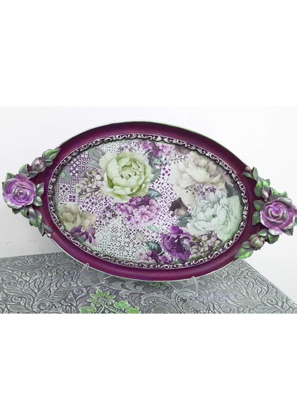 Gül Kabartma 39cm Tepsi Silikon Kalıp K-351, Polyester Taş Tozu Alçı Kalıbı