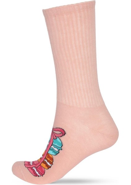 Kız Çocuk Makaron Desenli Soket Çorap Pembe
