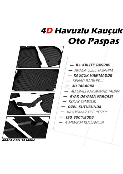 Ford Focus 4d Kauçuk Havuzlu Paspas 2011-2018 Arası Uyumlu