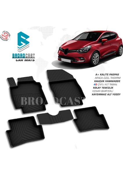 Renault Clio 4 2013-2020 Arası 4 D Havuzlu Kauçuk Paspas