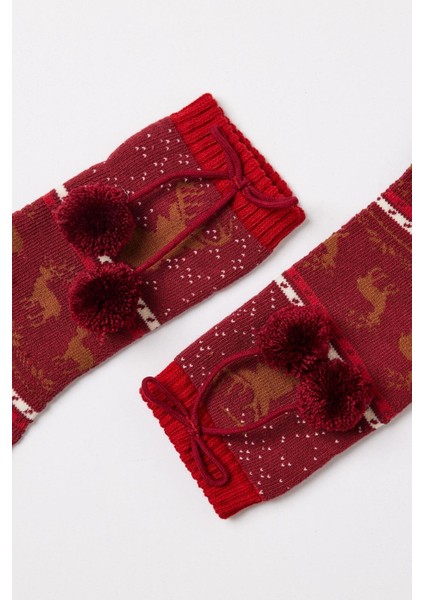 Çocuk Ponponlu Yılbaşı Havlu Soket Çorap kırmızı modelleri