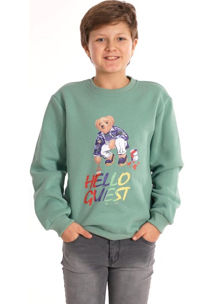 Hello Guest Baskılı Çağla Renk Erkek Çocuk Sweat