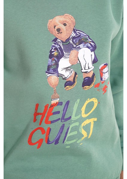 Hello Guest Baskılı Çağla Renk Erkek Çocuk Sweat modelleri