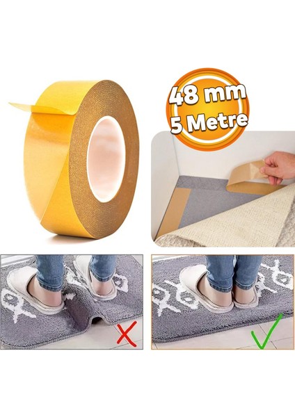 Kilim Paspas Halı Bant 48 mm x 5 mt Kaymaz Çift Taraflı Yapışkan Toplanma Önleyici Sabitleme Bandı