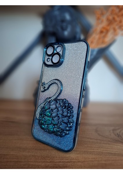 iPhone 14 Kuğulu Taşlı Tam Kamera Korumalı Sulu Simli 3D Kılıf fiyatları