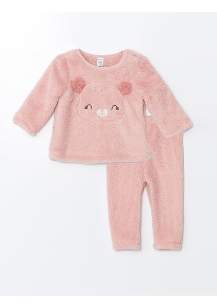 Lcw Baby Uzun Kollu Nakışlı Pelüş Kız Bebek Pijama Takımı