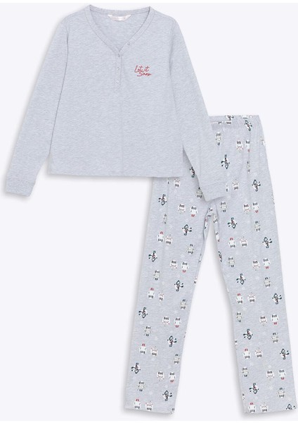 Lcw Dream Baskılı V Yaka Baskılı Kadın Pijama Takımı