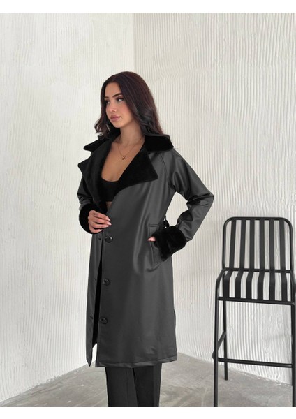 Kürk Detaylı Uzun Deri Trençkot indirimleri