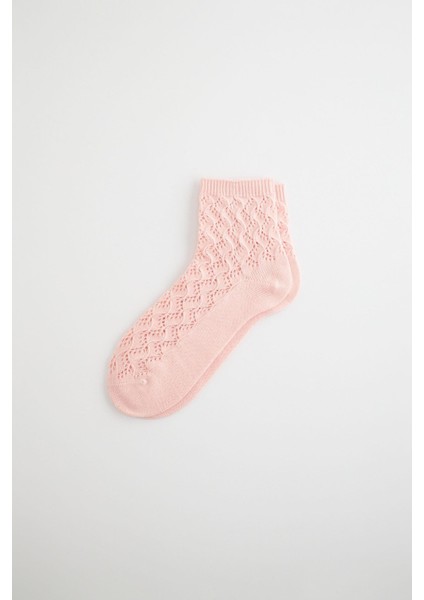 Kadın Premium Desenli Triko Soket Çorap Açık Pembe