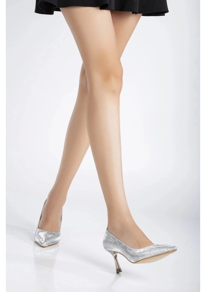 Ithal Malzeme Özel Üretim Stiletto ve Çanta Takımı Gümüş