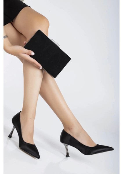Ithal Malzeme Özel Üretim Stiletto ve Çanta Takımı Siyah