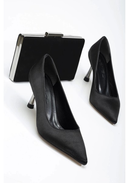 Ithal Malzeme Özel Üretim Stiletto ve Çanta Takımı Siyah