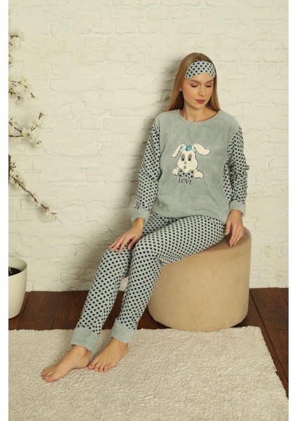 Kadın Uzun Kollu Alt Polar Üst Kışlık Pijama Takımı 02127