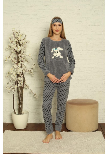 Kadın Uzun Kollu Alt Polar Üst Kışlık Pijama Takımı 02127