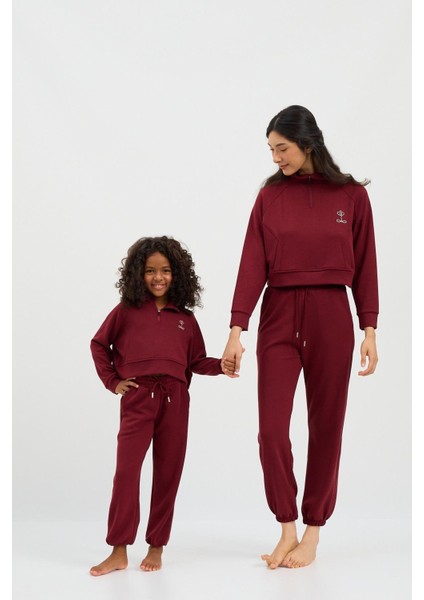 Kız Çocuk Basıc Fluffy Sweatshirt Bordo