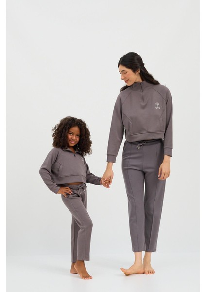 Kız Çocuk Basic Fluffy Crop Top Koyu Gri