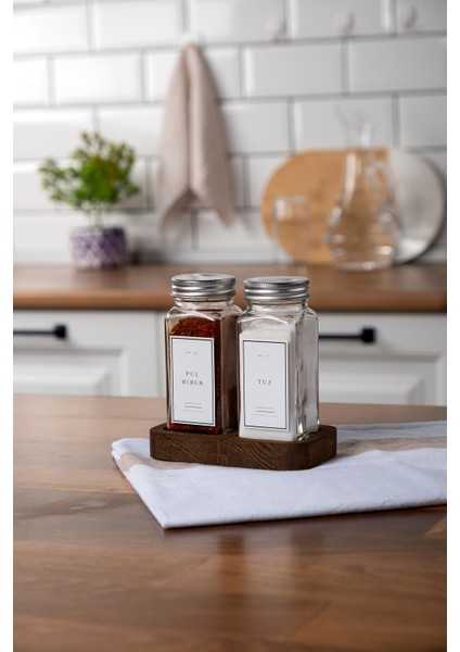 2'li Ahşap Standlı Cam Baharatlık Seti Kapaklı Etiketli Baharatlık Takımı fiyatları