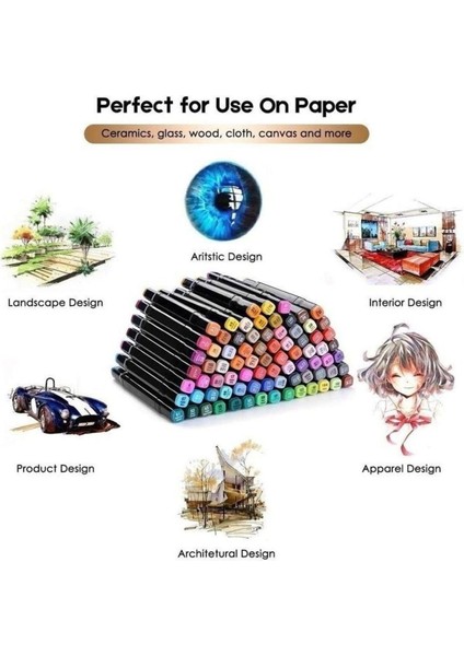 24 Lü Çift Taraflı Marker Keçeli Kalem Seti 24 Renk Marker Resim Mimari ve Grafik Tasarım Kalemi