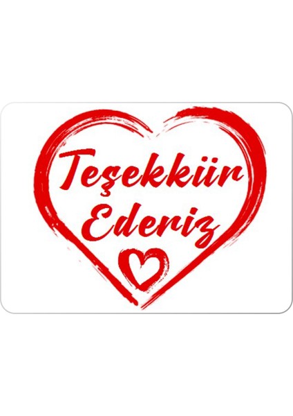 Kalp Desenli Teşekkür Etiketi - Thank You Sticker Yapışkanlı Kırmızı 30X40MM 100 Adet