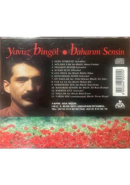 Yavuz Bingöl ‎– Baharım Sensin 1997 Baskı CD